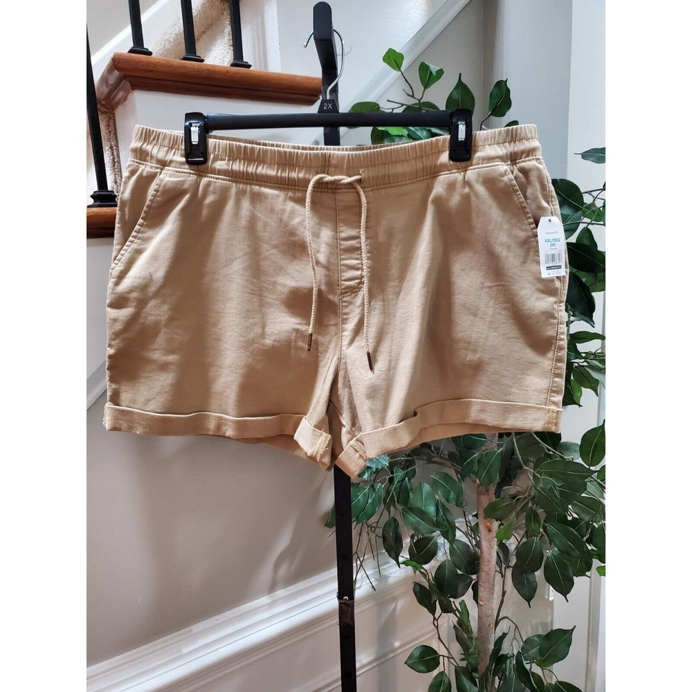 Time And Tru Women Beige Cotton Mid Rise Pull On Bermuda Casual Shorts Size 2XL